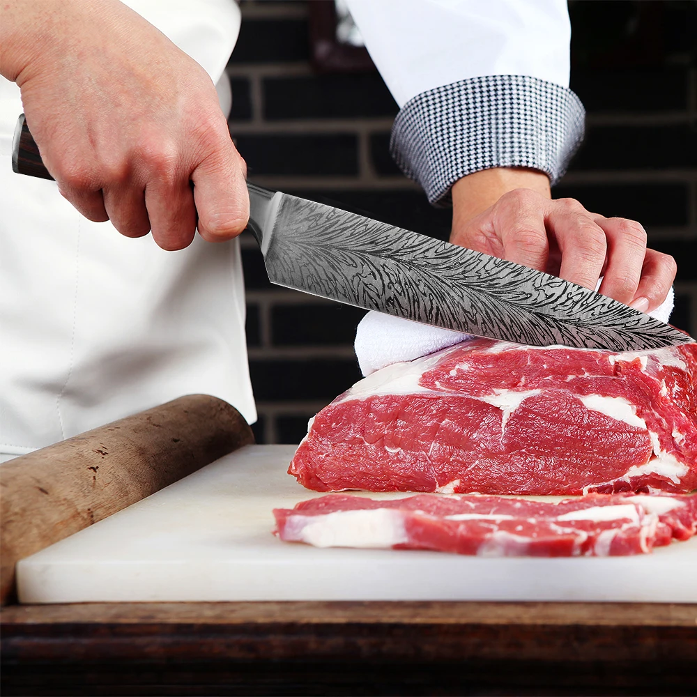 Высококачественные кухонные ножи шеф повара лазерные Дамасские вены Santoku острый