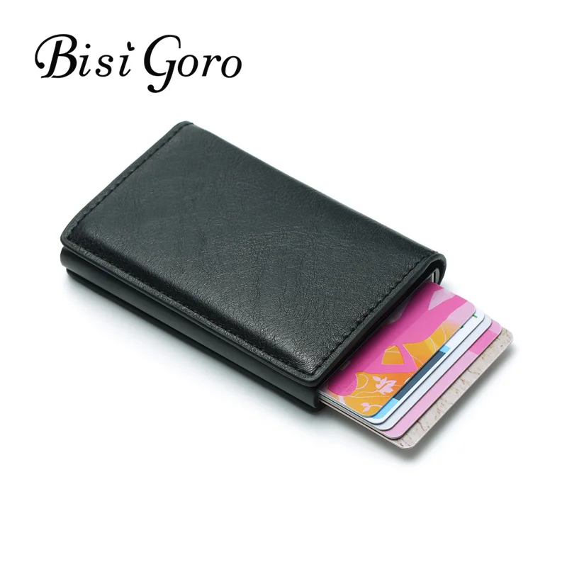 BISI GORO Rfid держатель для карт, новинка, мужские кошельки, сумка для денег, Мужской винтажный черный короткий кошелек, тонкий кошелек, кожа, всплывающий кошелек