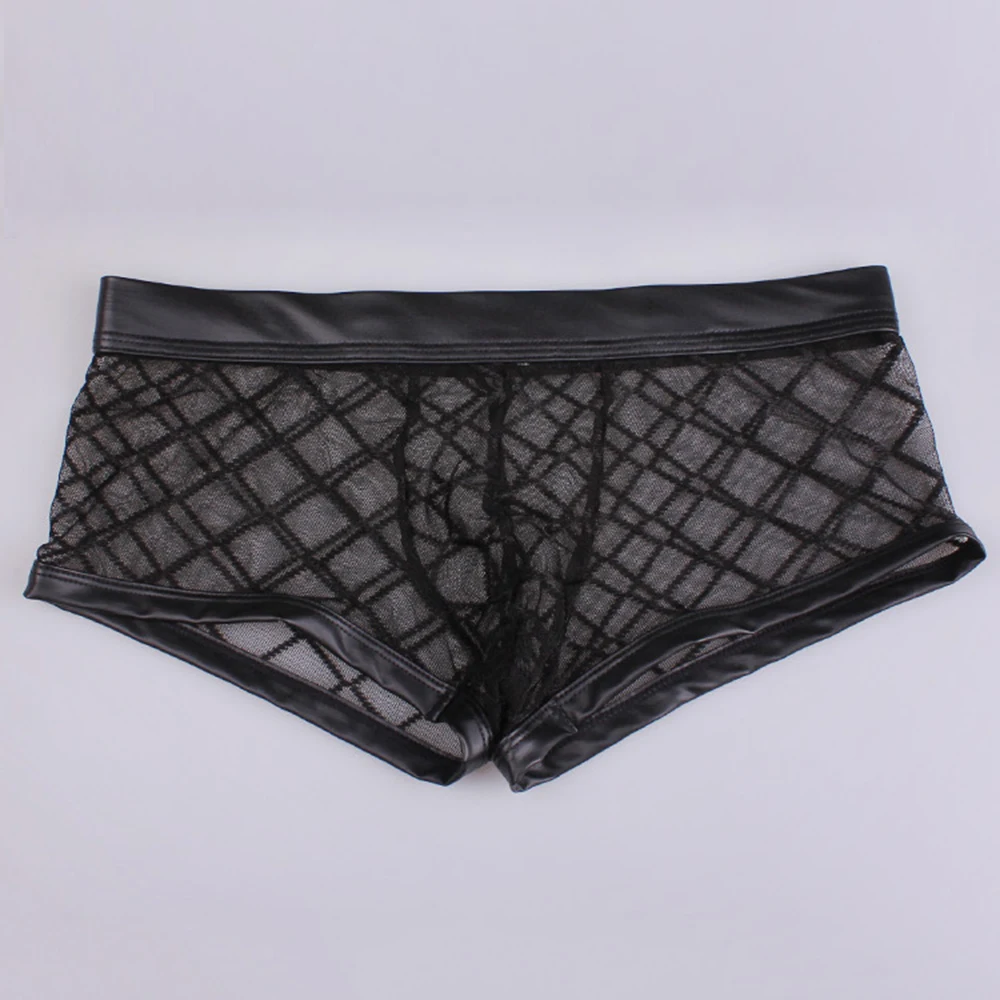 Sexy Breathable Thin Boxer Black Men Mesh Transparent See Through U-convex Men's Underwear Lingerie Gay Wear Pants