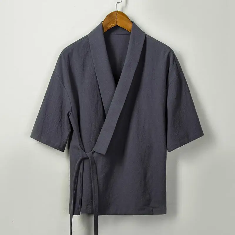 

High Quality Men Solid Kimono Yukata Clothing Asian Samurai Cosplay Costume Vintage Male Cardigan Haori Loose Blouse Shirt 4XL