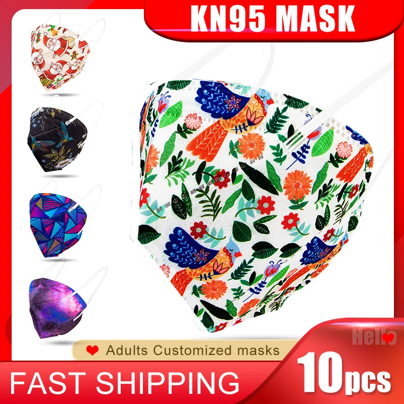 Mascarilla KN95 de 5 capas con filtro, respirador transpirable, protectora, moderna, estampada, ffp2, 10 Uds.