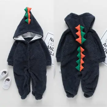 

0-18 Months Newborn Boys Clothes 2019 Autumn Winter Long Sleeve Dinosaur Hooded Rompers Newborn Hooded Jumpsuit For Boys Outfits