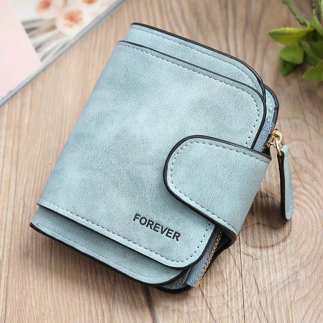 Fashion Women's Short Wallets PU Leather Matte High-Capacity Casual Coin Purse Zipper Money Bag Hasp Clutch Card Holder Clip Green