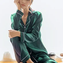 JULY'S SONG-Conjunto de pijama de satén de seda de imitación para mujer, ropa de dormir de manga larga, camisón de manga corta para otoño, 2 piezas