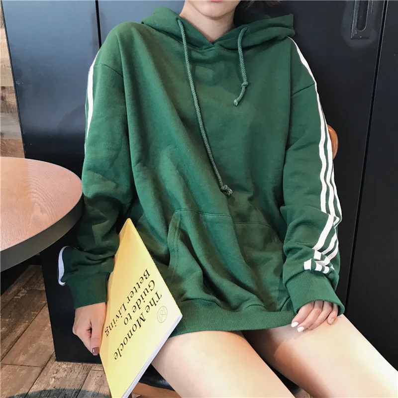 

Harajuku Letters Printed Casual Hooded Line Side sleeve Hoodies Pullover Women Autumn Thick Loose Sweatshirt Female Thicken Coat