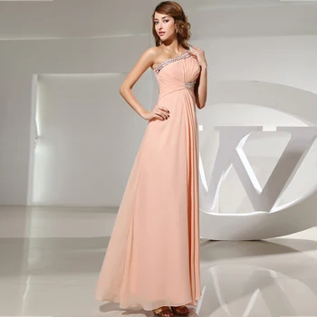 

Elegant A-Line One-Shoulder Sparkling Crystal Pink Dress Floor Length Party Dresses Bride Mother Dress Plus Size