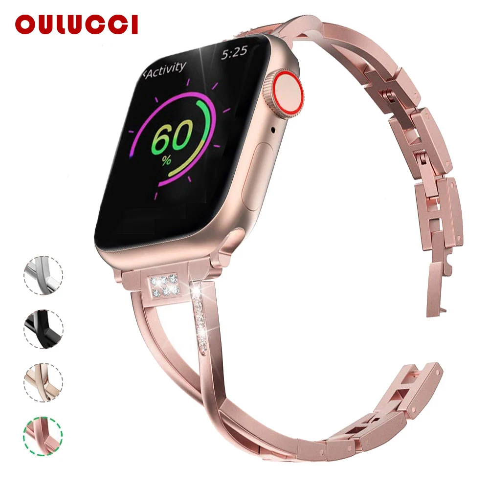 Роскошные Нержавеющая сталь Алмаз ремешок для наручных часов Apple Watch 4/3/2/1/5 42/40/38/44