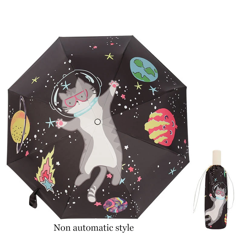 Automatic Sun Umbrella Three Folding Black Coating Portable Anti UV Cartoon Women Umbrellas Men Windproof Girl Parasols Gifts - Цвет: Non-Automatic C