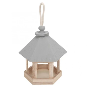 

Outdoor Wooden Bird House Shaped Feeder with Sling Food Container for Garden Park Bird Feeder