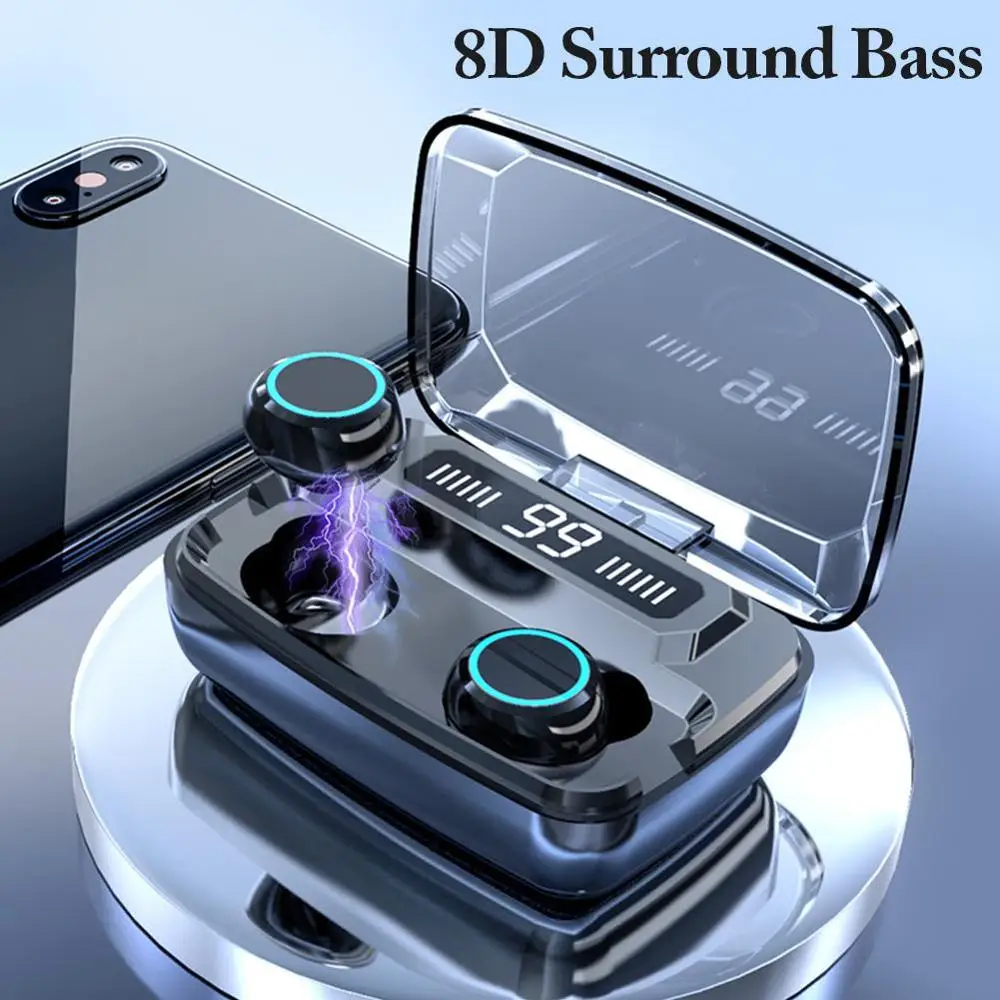 Беспроводные наушники TWS Bluetooth 5 0 светодиодный HiFi IPX7 водонепроницаемые с