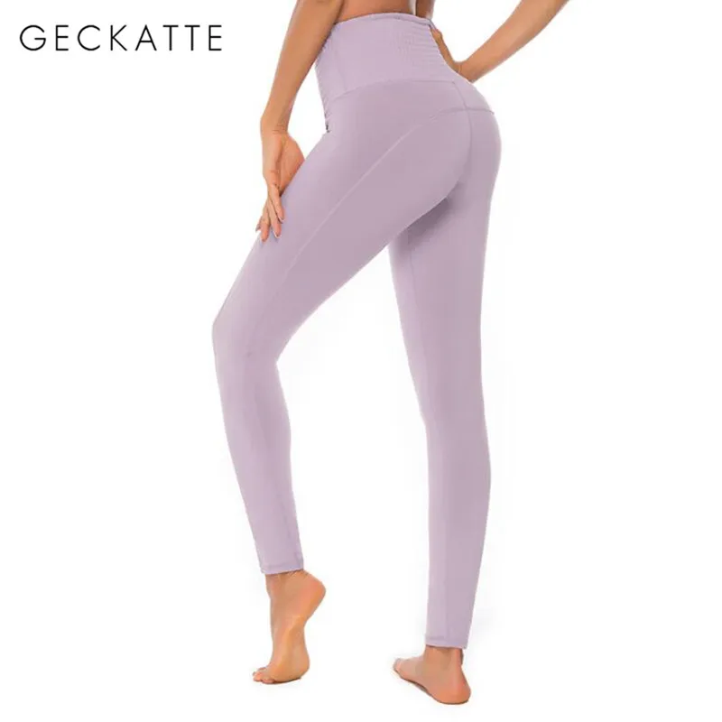 GECKATTE, розовые штаны для бега и фитнеса, женские эластичные леггинсы для тренировок и занятий спортом, женская одежда с высокой талией для активных занятий в тренажерном зале, новинка, леггинсы