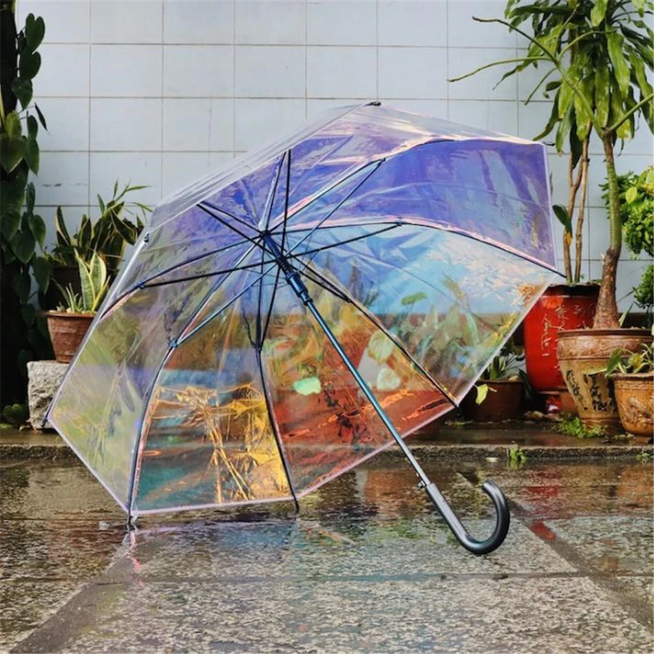 Зонтик SHOWERSMILE с прозрачной длинной ручкой, прозрачный зонтик, прозрачный зонтик