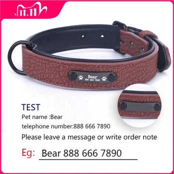 

Dog Collars adjustable Soft Leather Personalized Name ID Tags Custom Dog Collar For Cat puppy Large Dogs collar Pet Accessories