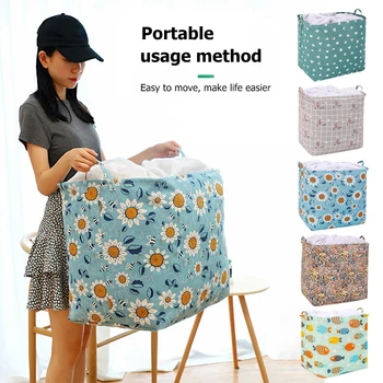 

Folding Laundry Basket Storage Sundries Clothes Organizer Home Container Cotton Linen Folding Storage Basket Dustproof Organizer