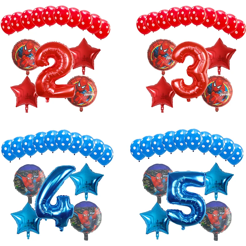 

15pcs/lot Spiderman Helium Foil Balloons Polk Dot Latex Air Globos Superhero Theme Birthday Party Decoration Boys Kids Toys Gift