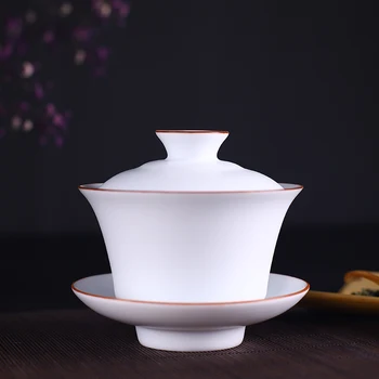 

Chinese Teaset Tea Ceremony Chinese Traditional Tea Sets Brief Pure White Porcelain Gaiwan Ceramic Cover Bowl Pu'er Teawares