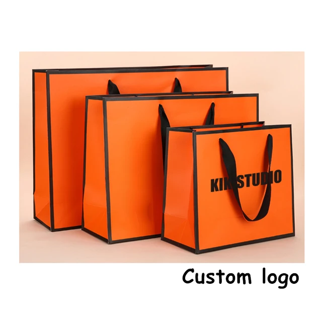 10Pack High Quality Orange Gift Bag Clothes Shopping Paper Bag with Handle  Wedding Hand Gift Paper Bag Support Customization - AliExpress