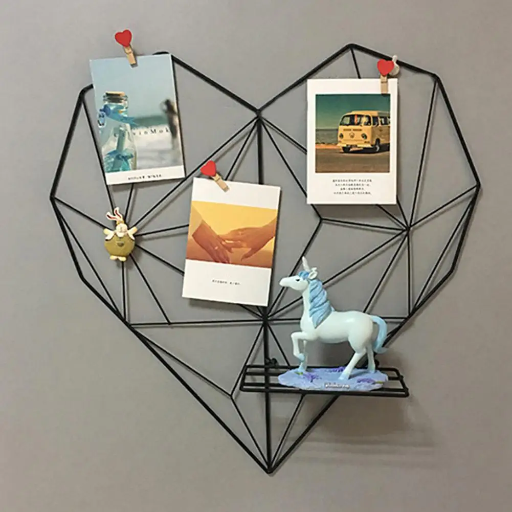 

Home Decoration Iron Storage Rack Holder Postcards Mesh Frame Bedroom Metal DIY Heart-Shaped Photo Grid Frame Wall Photos Frame