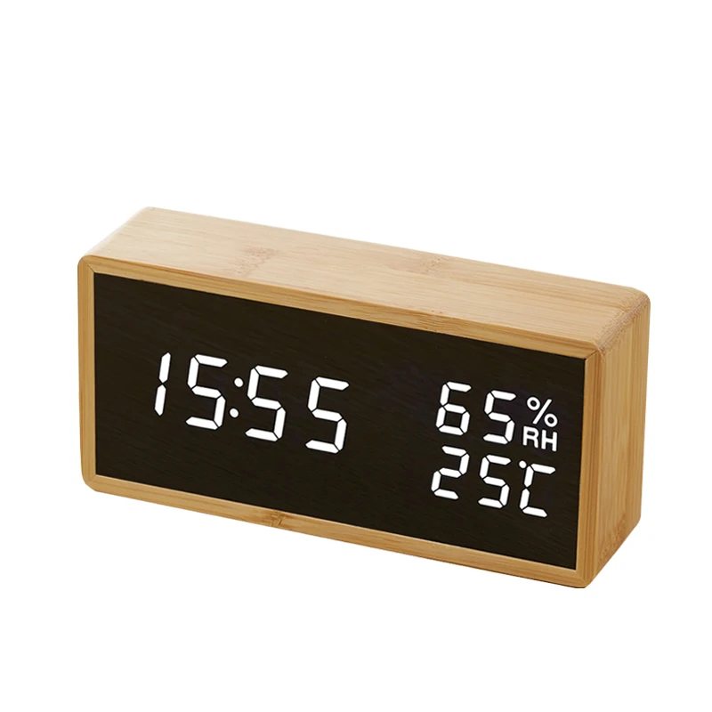 WhiteLED Alarm Clock Электронные настольные цифровые Настольные часы Современный звуковой контрольный СВЕТОДИОД Деревянный Будильник часы Despertador Температура Влажность - Цвет: WhiteLED Alarm Clock