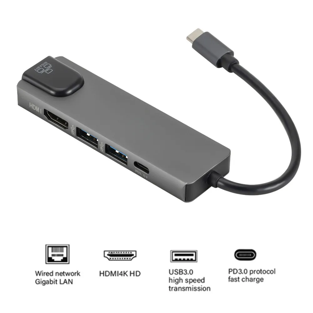 USB C к Gigabit Ethernet Lan Rj45 4K 3 0 Тип зарядный порт 5 в 1 хаб для Mac Book Pro Thunderbolt USB-C зарядное