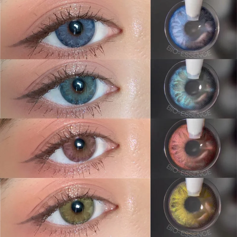 1 par (2 uds.) de lentes de colores para ojos, azul, marrón, 1 año de uso, púrpura, para lentes de contacto de ojos con Color