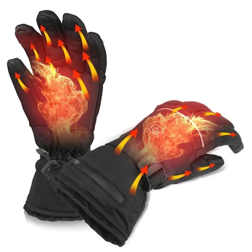 1 пара, зимние USB грелки для рук, электрические термальные перчатки, водонепроницаемые перчатки с подогревом, на батарейках, для мотоцикла, лыжные перчатки - Цвет: Черный