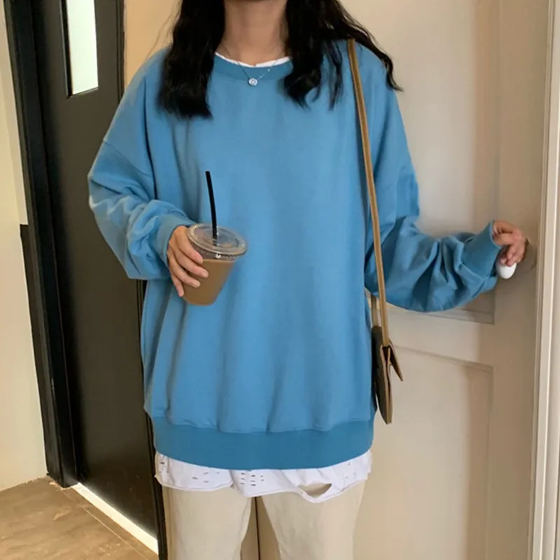 Autumn Winter Loose Sweatshirt Thick Knit Harajuku Solid Candy Color Female Pullover Tops Women Casual Hoodies | Женская одежда