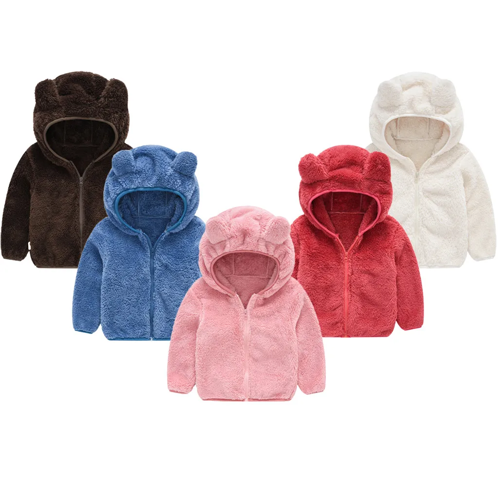 LOOZYKIT/детская зимняя одежда для малышей куртка на молнии с длинными рукавами и милыми ушками для мальчиков и девочек однотонное плотное хлопковое пальто с капюшоном теплая одежда