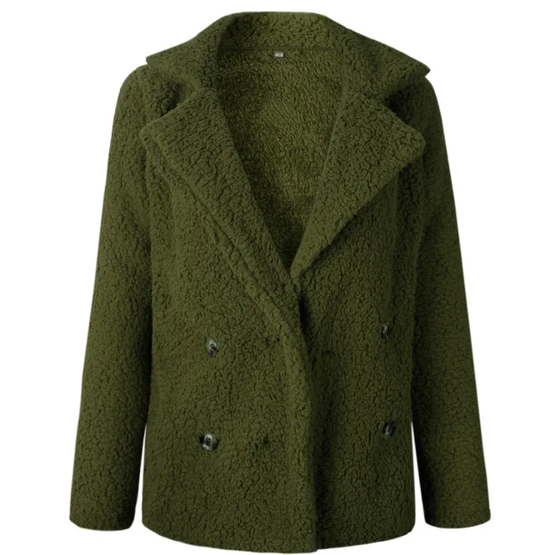 Плюшевые куртки Тедди теплые зимние женские пальто Кнопки Твердые отложной воротник плюс размер пальто 3XL карманы флисовая верхняя одежда GV793 - Цвет: Army Green