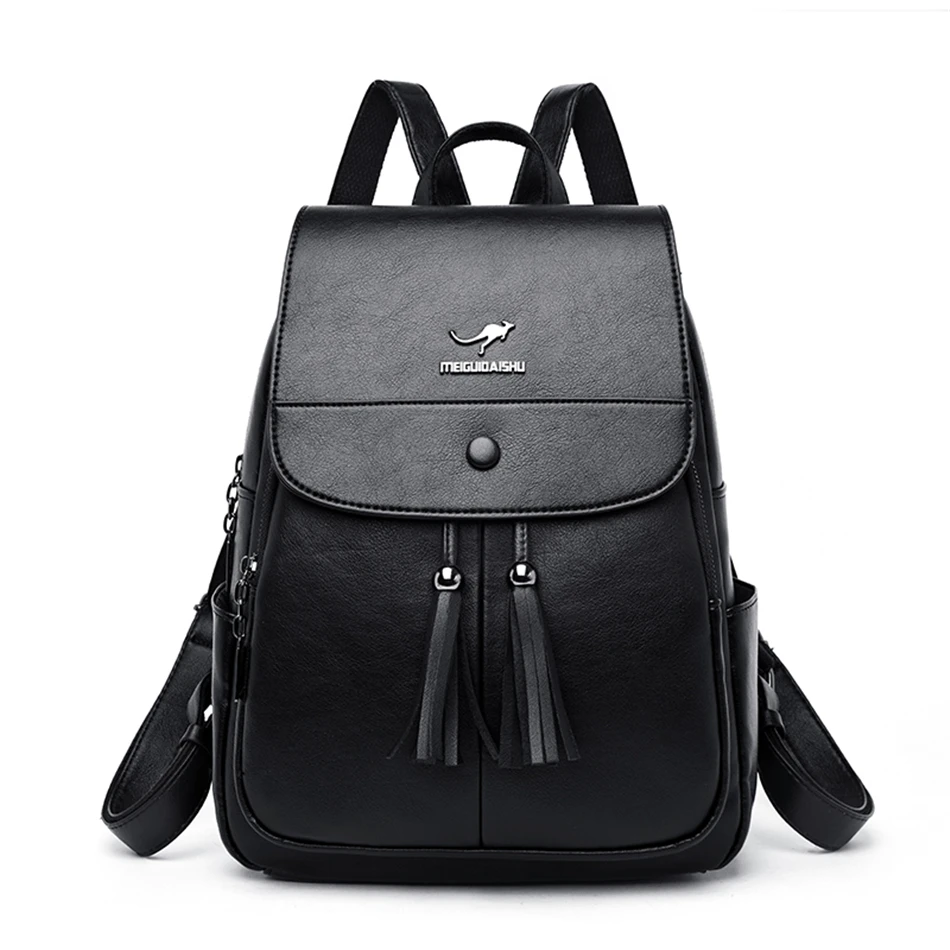 Sac Dos ноутбук женский кожаный рюкзак роскошный рюкзак женский модный рюкзак школьный ранец сумки на плечо для женщин - Цвет: Black