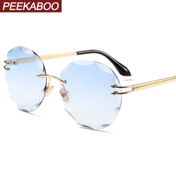 

Peekaboo frameless round sunglasses women uv400 metal rimless retro sun glasses ladies clear blue transparent accessories