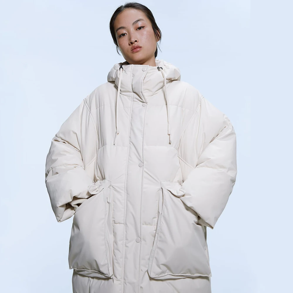 ZA белый женский пуховик новое зимнее пальто большой натуральный меховой воротник женский длинный абзац утолщение теплый с капюшоном для женщин парка
