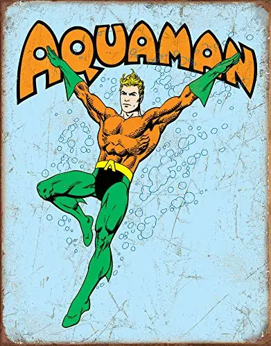 Aquaman Retro Dependent предприятий Wonder Woman Ретро жестяной знак, 12," W x 16" H - Цвет: Aquaman Retro