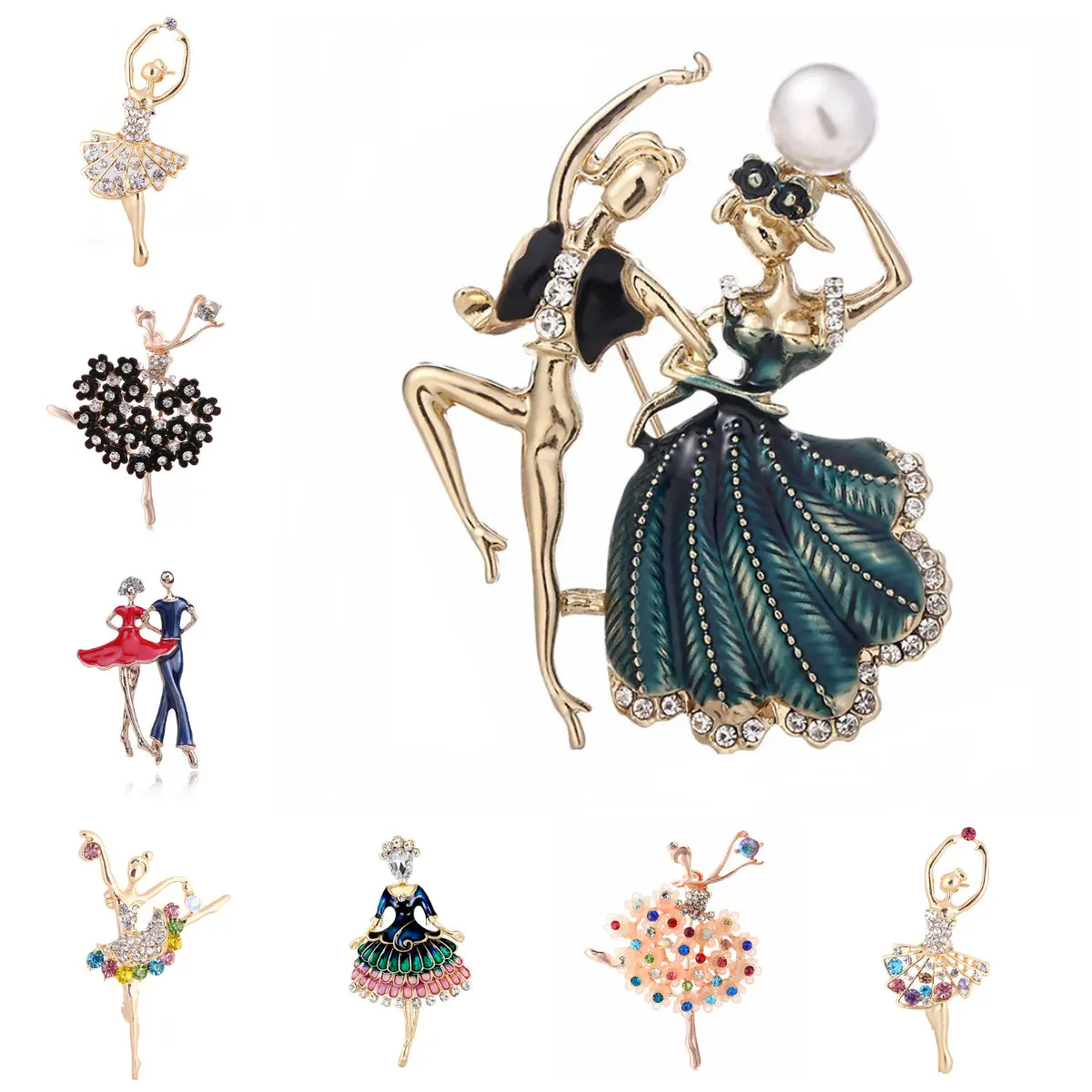 Exquisite Crystal Ballet Dancer Brooch Pretty Flower Skirt Pearl Ballet Dancer Brooch Women Girls Gift Pins Broach