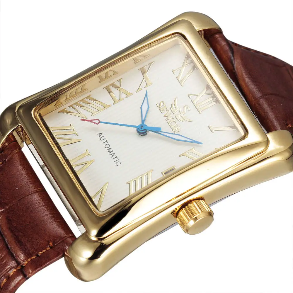 Роскошные мужские часы SEWOR, Модные прямоугольные мужские часы, золотые автоматические механические часы, мужские часы, мужские часы