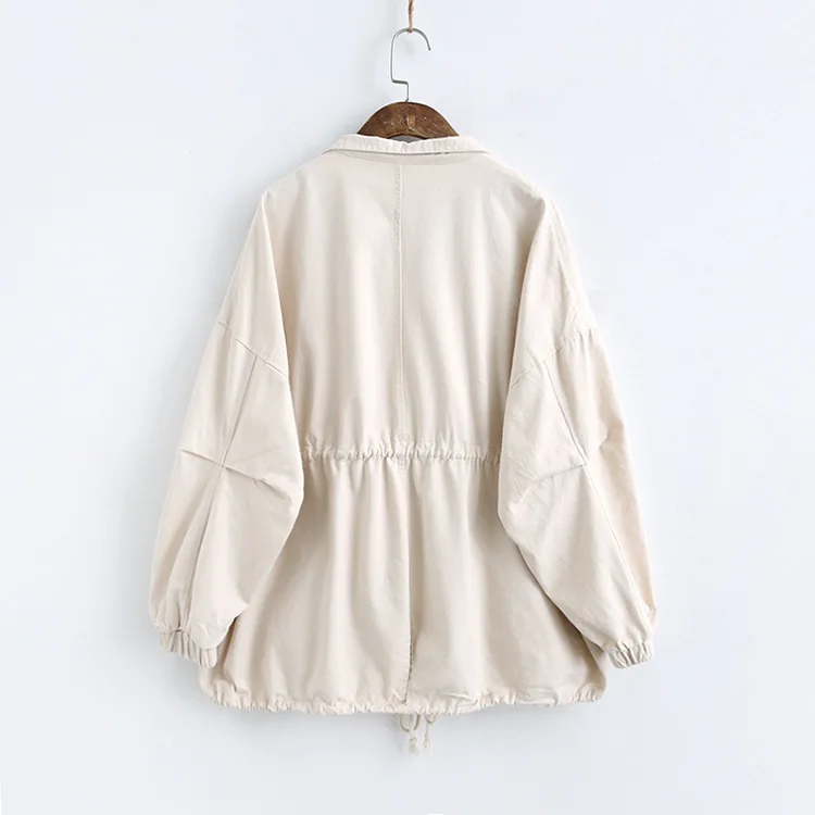 338-0209chic, корейский стиль, свободный крой, универсальный, стоячий воротник, большой карман,, весенняя одежда, стиль, на завязках, Тренч, пальто Wo