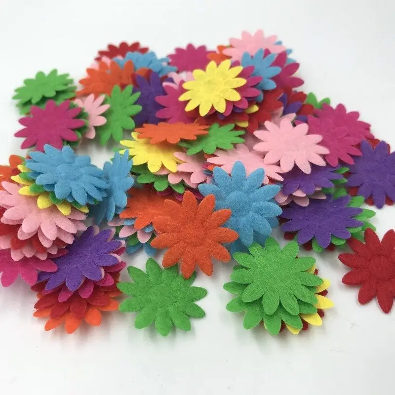 DIY 200pcs Mixed Colors Die Cut Felt Flower Appliques Fit Cardmaking decoration 24mm
