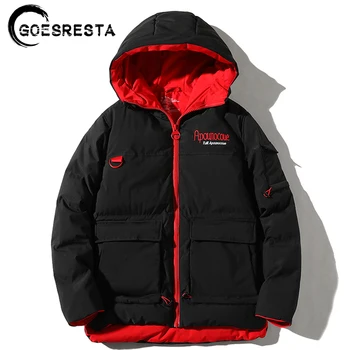 

GOESRESTA 2020 Winter Warm Jacket Men's Trend English Embroidered Parkas Cotton Coat With Hooded Thickened Men Cotton Jacket