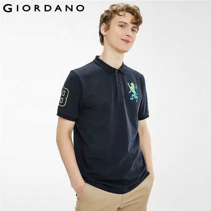 Polo de manga corta con bordado de León 3D Para Hombre, de Color sólido Polo masculino, transpirable, informal, 01011422