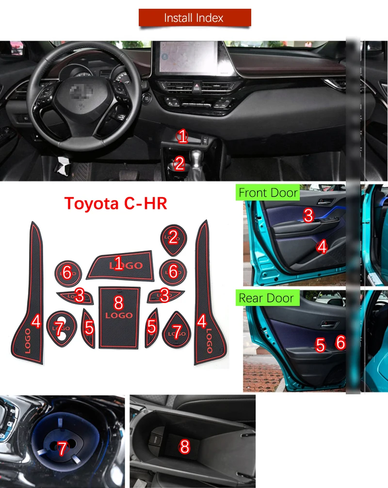 Салонные подложки для Toyota CHR CH-R анти-скольжения Мат затворный слот подставка анти-грязный коврик для украшения интерьера автомобиля гелевая накладка Резина