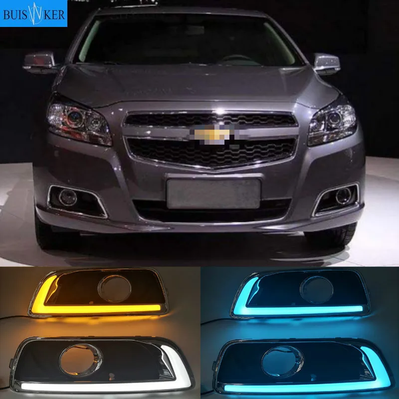 

1 пара для Chevrolet chevy Malibu 2011-2015 светодиодный ные дневные ходовые огни DRL с желтыми указателями поворота COB light.