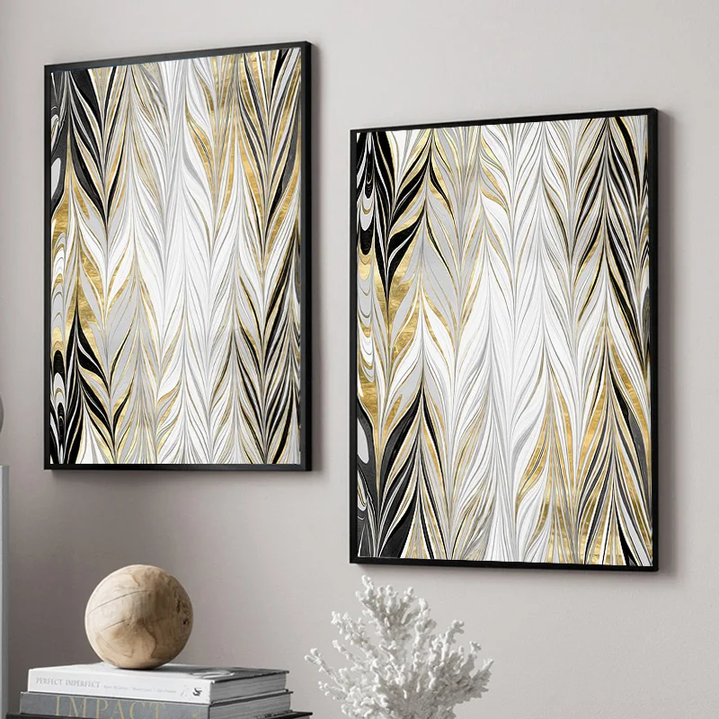 

Abstract Golden Leaves Posters and Prints Modern Art Canvas Painting Wall Art Picture for Living Room Gallery Bedroom Home Decor