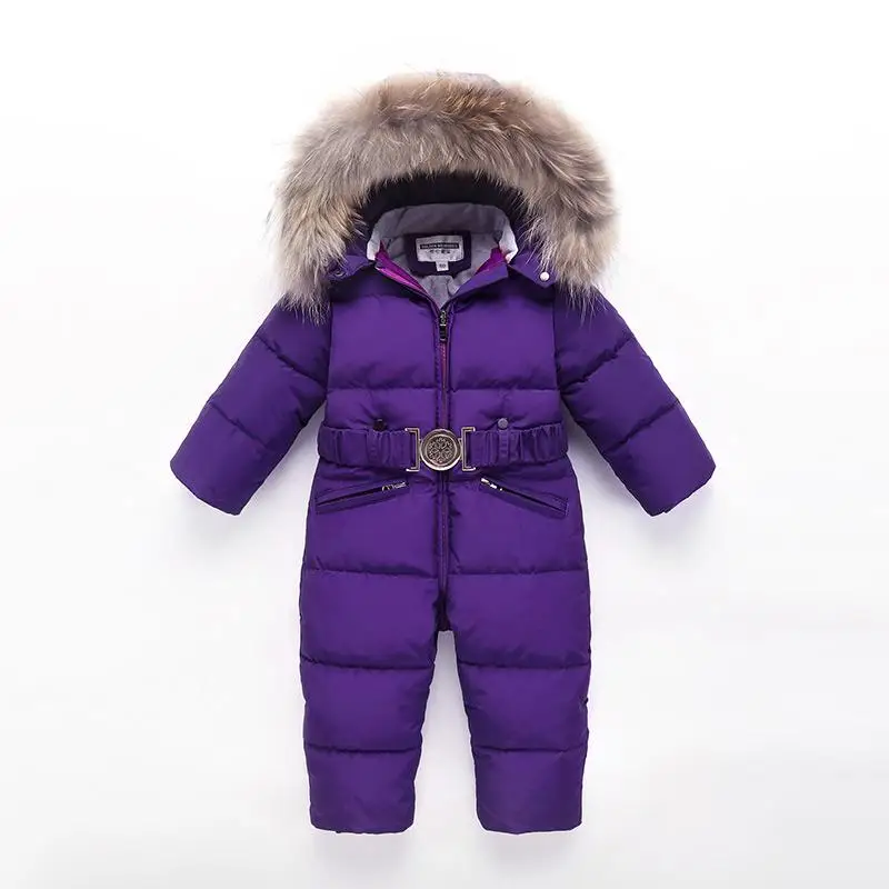 Коллекция года, утепленные комбинезоны для русской зимы, зимний комбинезон, теплая одежда с капюшоном для маленьких мальчиков и девочек, зимняя куртка на утином пуху для девочек, комбинезон - Цвет: purple