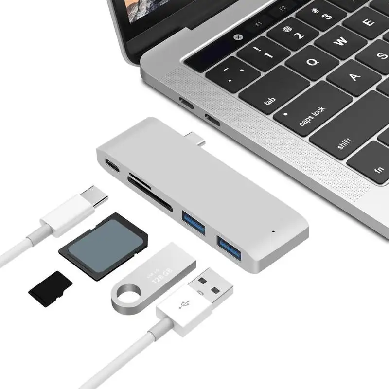 Мульти порты тип-c для USB-C карты памяти TF 2 USB3.0 5 Гбит/с тип-c считыватель концентраторов тип-c алюминиевый сплав корпус конвертер тип-c считыватель