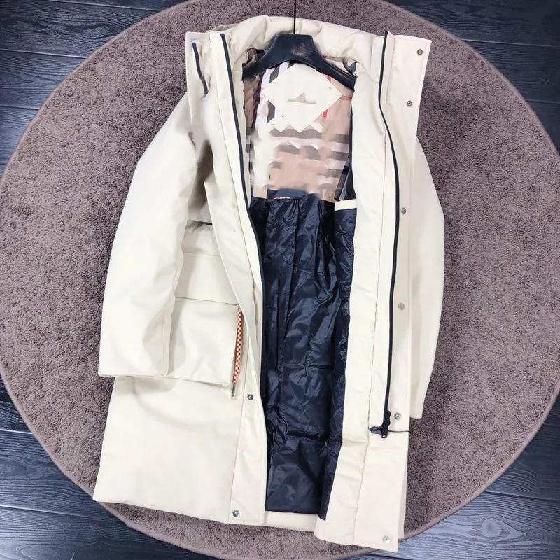 Британский бренд, длинный пуховик, теплый пуховик на белом утином пуху