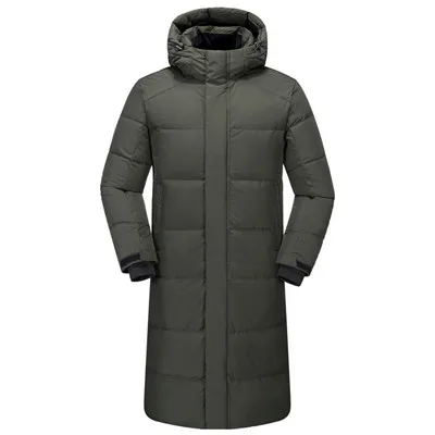 Высококачественная X-Long пуховая мужская куртка, ветронепроницаемая белая пуховая куртка мужская русская зимняя мужская длинная пуховая куртка пальто-30 градусов - Цвет: Армейский зеленый