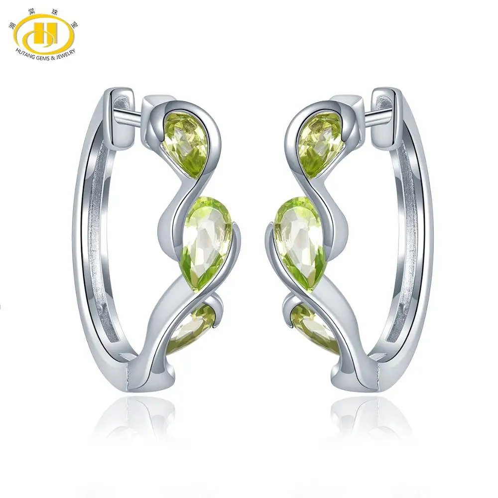 Hutang 2.28ct натуральный гранат Серьги-кольца 925 пробы серебряные ювелирные изделия с драгоценным камнем бесконечный элегантный дизайн для женщин подарок новинка - Цвет камня: Peridot