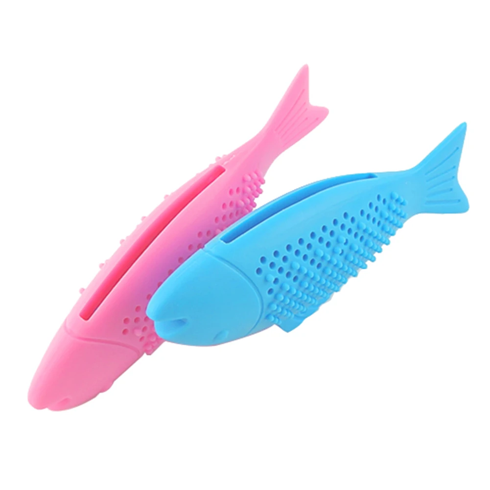 Interactive Odorless Pet Vent Hole Durable Cat Toothbrush Silicone Cleaning Teeth Fish Shape Soft Chew Toy Non Toxic Home