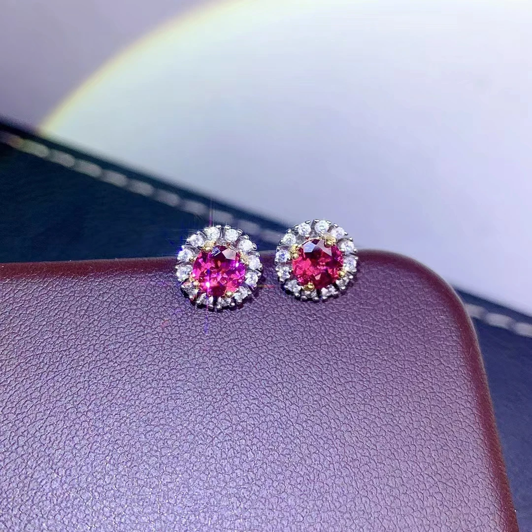 Exquisite Jewelry 925 Sterling Silver Natural Pyrope Garnet Girls' Luxurious fashion Round OL Style Gem Earrings Ear Stud Suppor