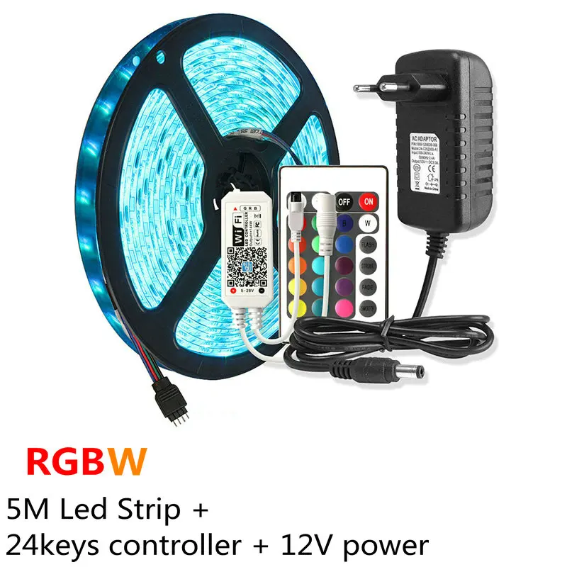 5 м RGBW Wi-Fi Светодиодная лента RGB Диодная неоновая лента tira fita 12 В SMD5050 RGBWW гибкий свет с Wifi адаптером контроллера - Испускаемый цвет: RGBW wifi 24key Set